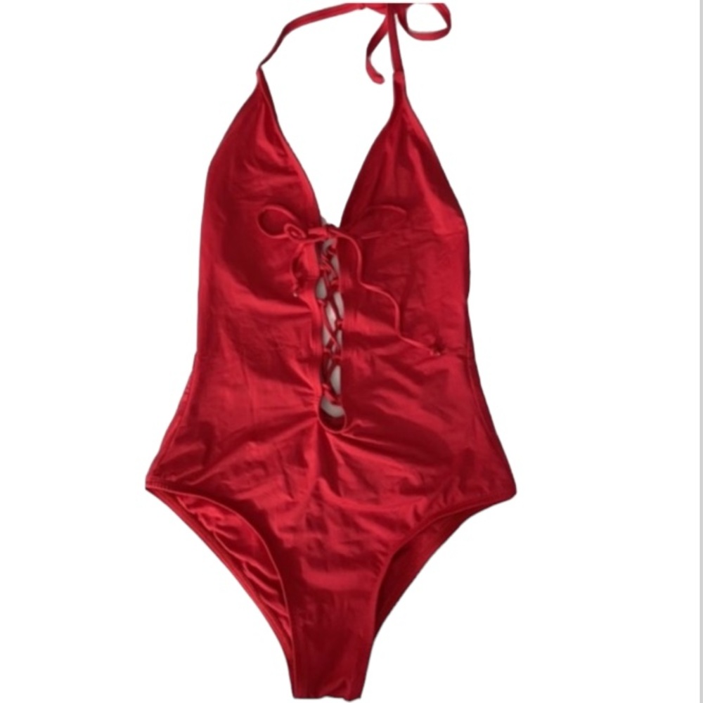 Dippin’ Daisy’s Red Lace-Up Open Back One-Piece Swimsuit | Size S NWOT